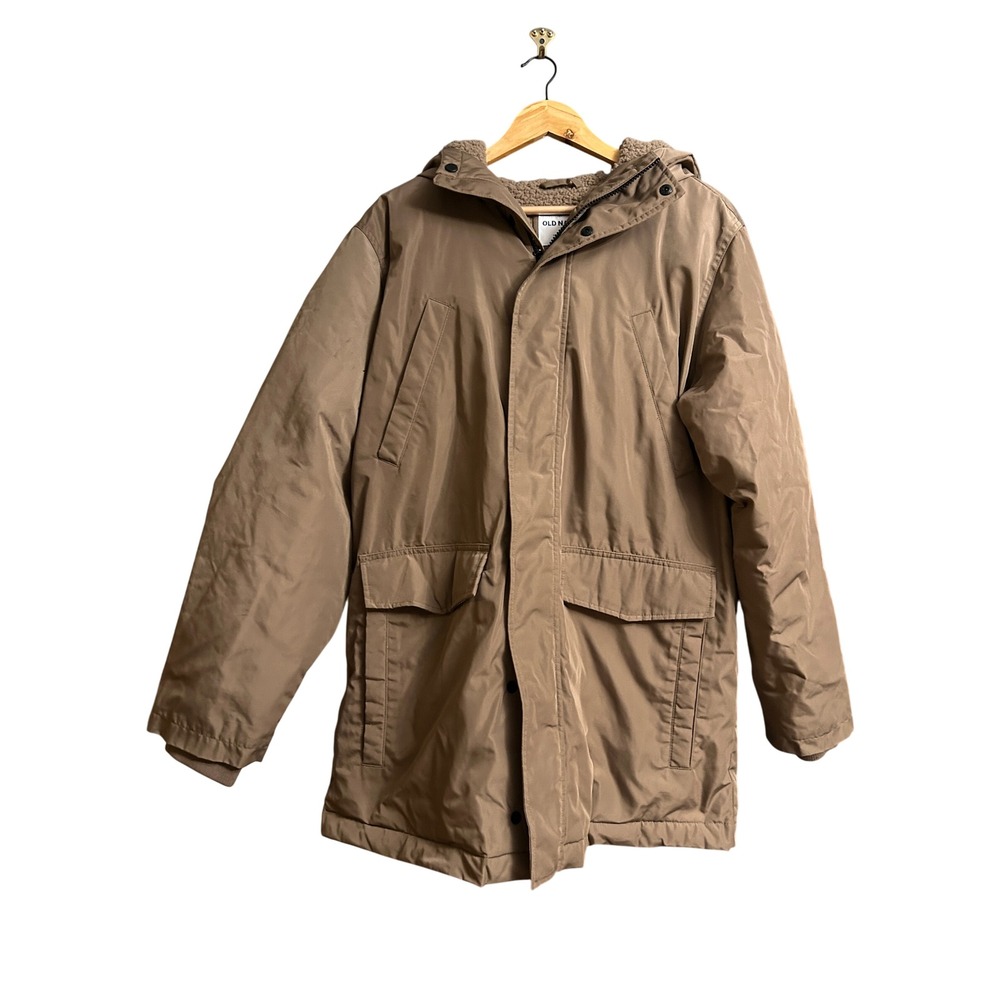 Old Navy Men's‎ Tan Sherpa Lined Hooded Parka Jacket Size Large